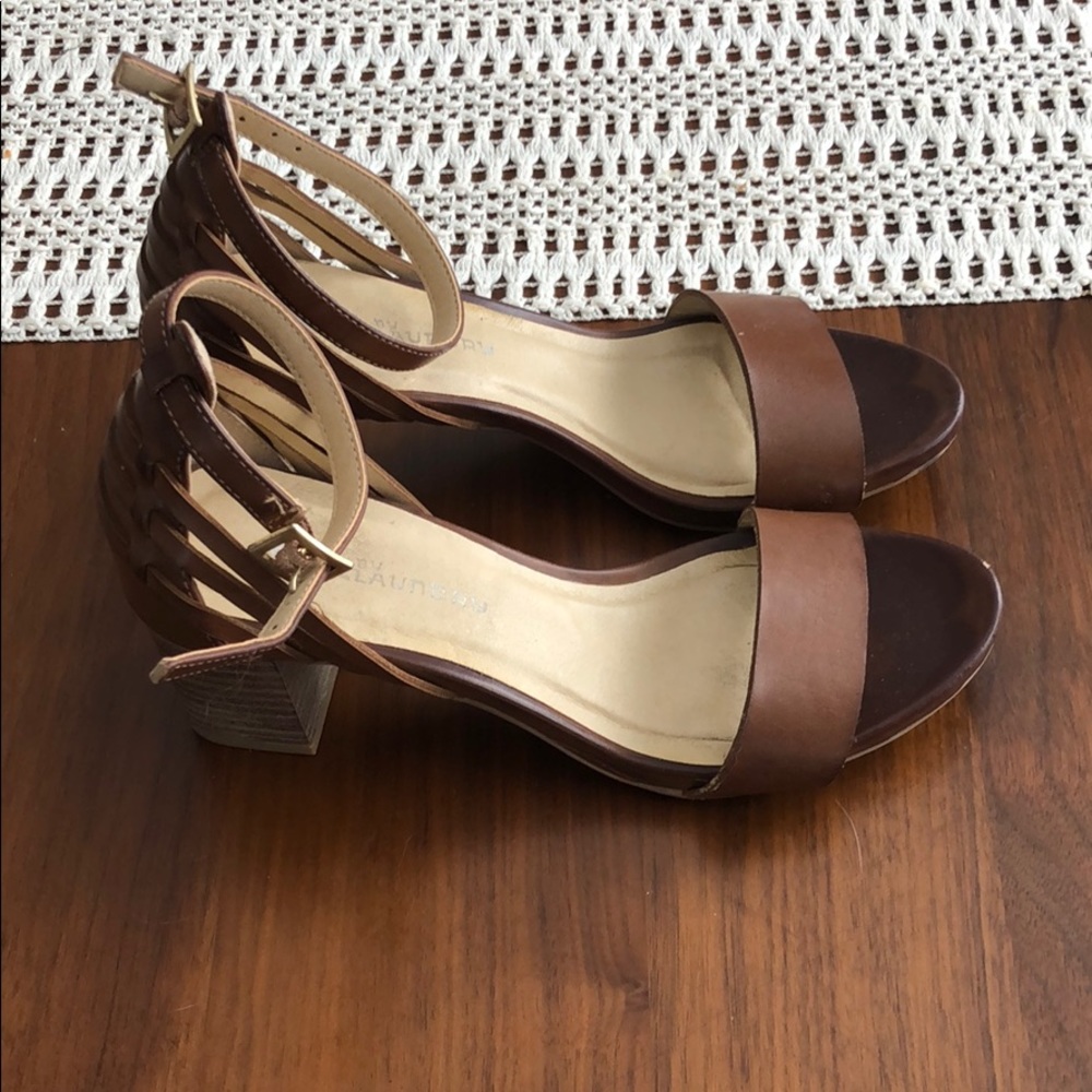 Chinese laundry strap sandal heels tan
